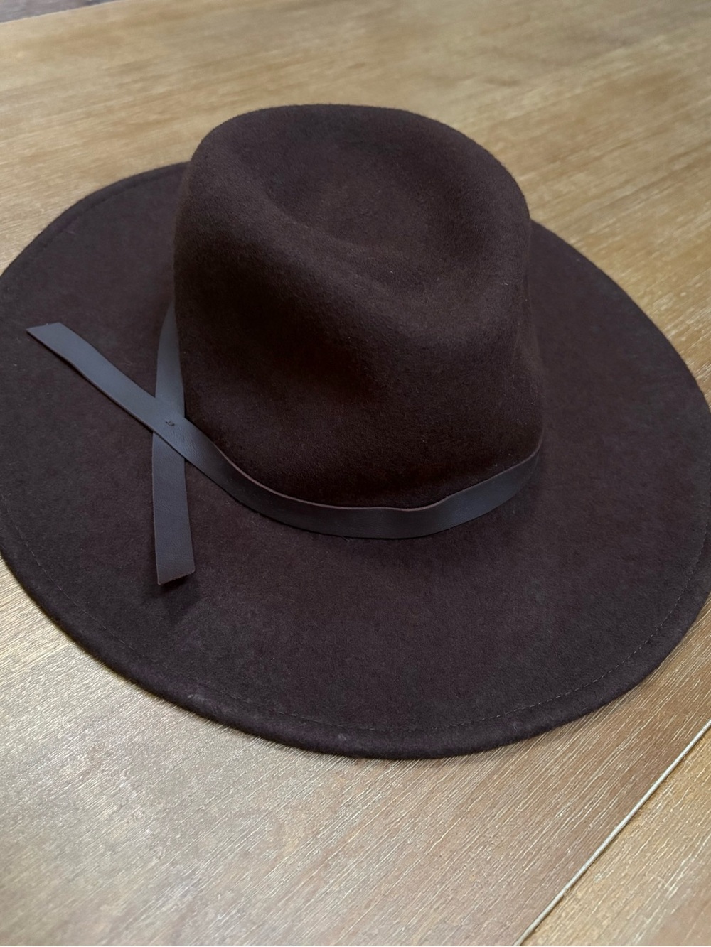 Universal Thread Chocolate Brown Wool Wide-Brim Hat with Leather Like Band